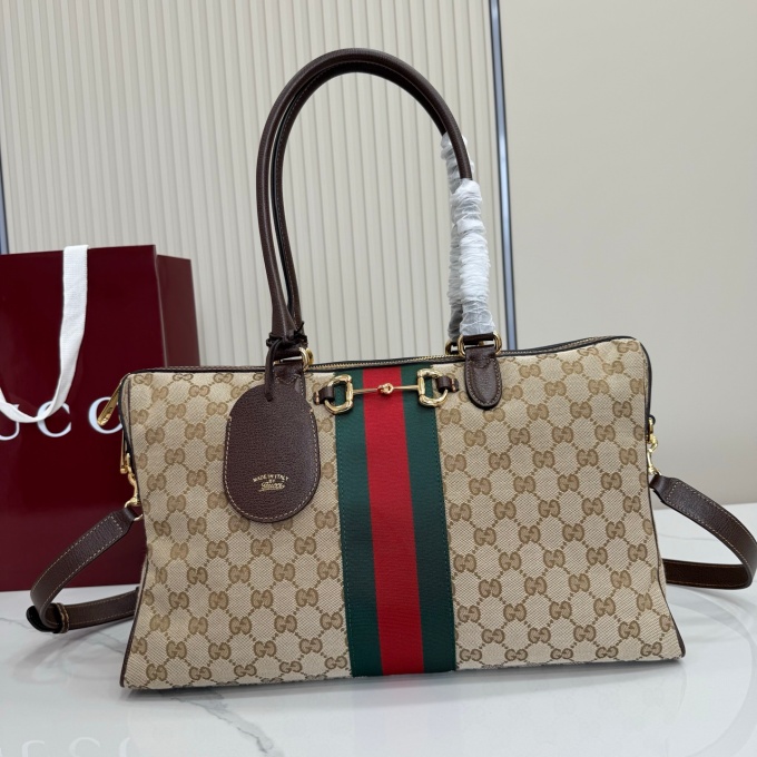 gucci borsetto large smooth leather horsebit web stripe hand crossbody boston bag #866734